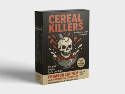 Fake box of cereal with the brand name Cereal Killers