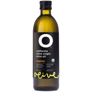 Bottle of O California Extra Virgin Olive Oil 16 oz on a white background.