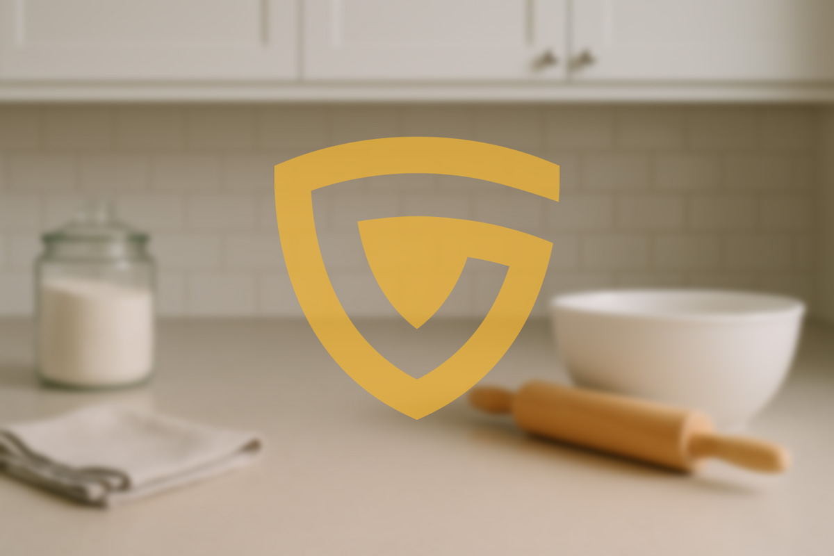 GAP logo on top of photo of kitchen counter with a towel, wooden rollong pin, white mixing bowl and a glass jar of sugar.