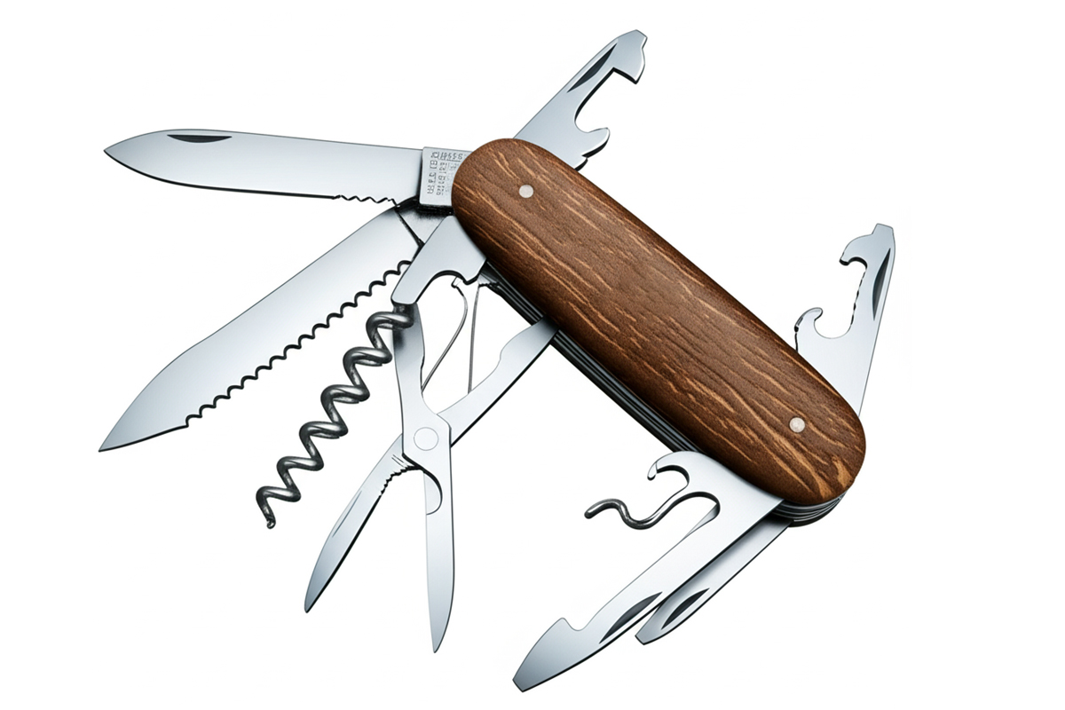 Swiss arm knife with a coconu body